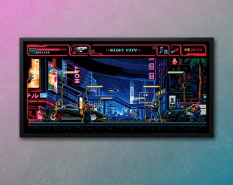 Night City Pixel Art Print: 8bit Cyberpunk 2077 Poster