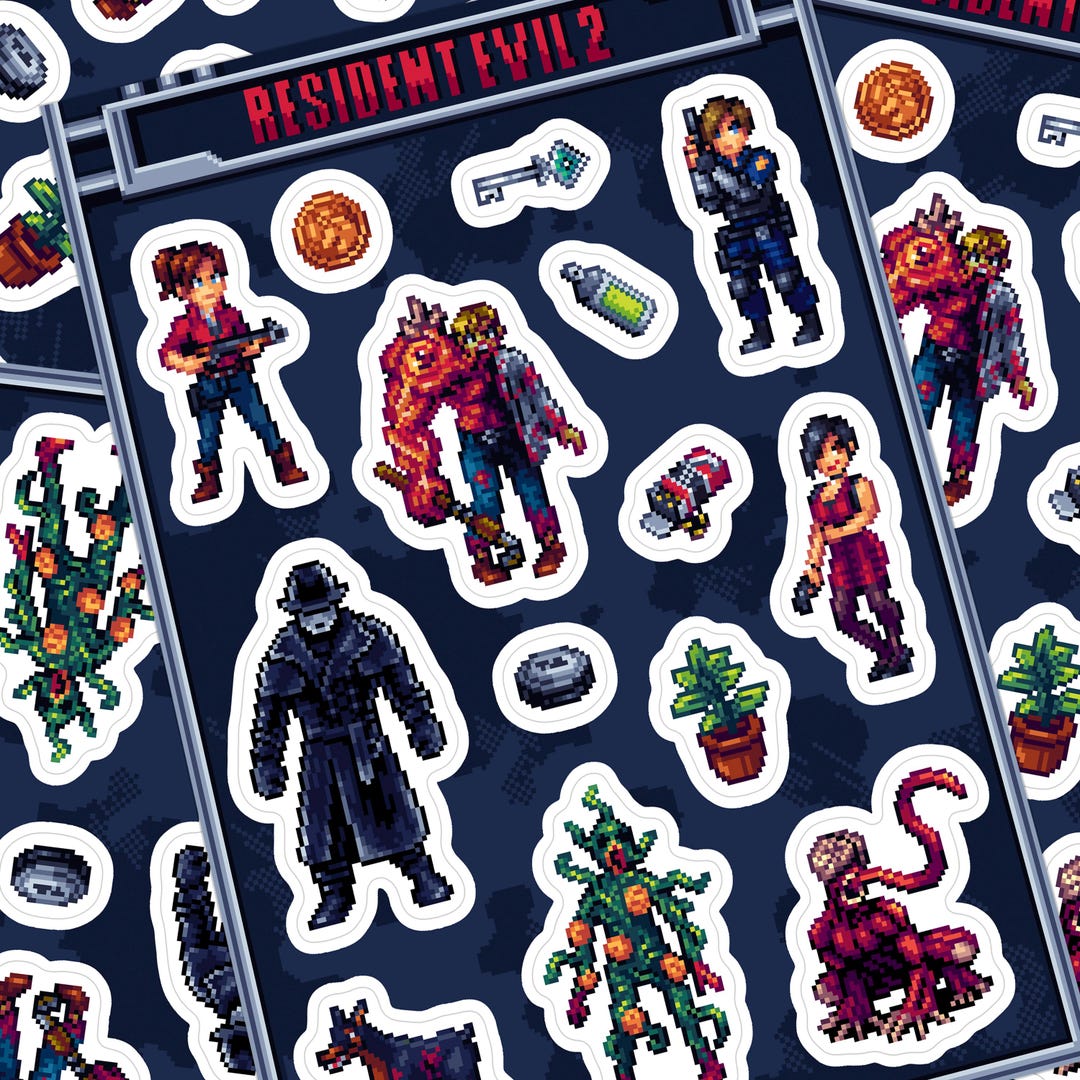 Hoja de pegatinas Pixel Art de Resident Evil 2: Claire Redfield y Leon  Kennedy (vinilo transparente resistente al agua) España