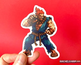 Akuma Street Fighter 6 Pixel Art Sticker: Classic Outfit - Clear Waterproof Vinyl