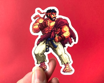 Ryu Street Fighter 6 Pixel Art Sticker: Outfit 1 - Clear Waterproof Vinyl