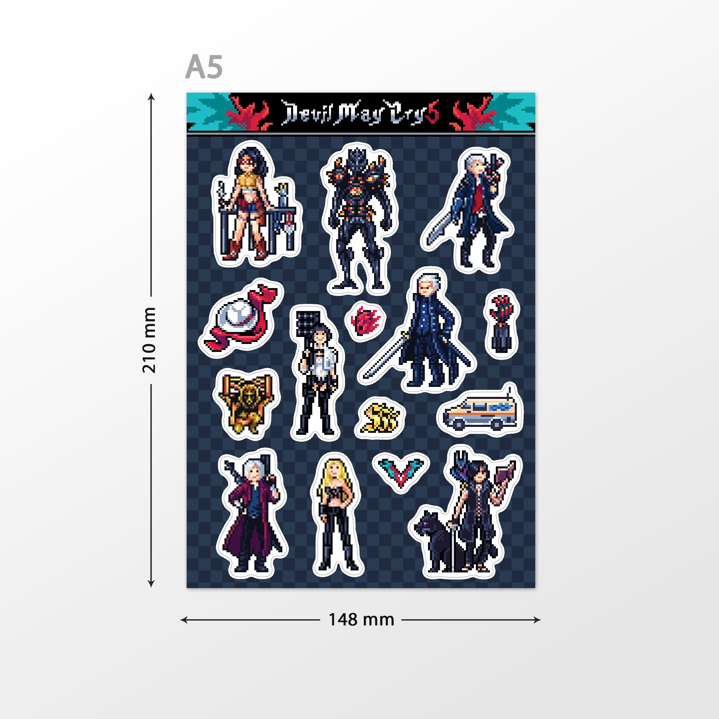Devil May Cry 5 Pixel Art Sticker Sheet: Nero, Dante, Vergil