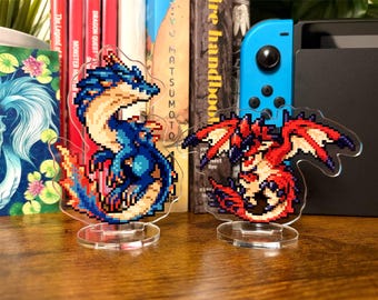 Rathalos & Lagiacrus Pixel Art Acrylic Standee: 8bit Monster Hunter Desk Buddy