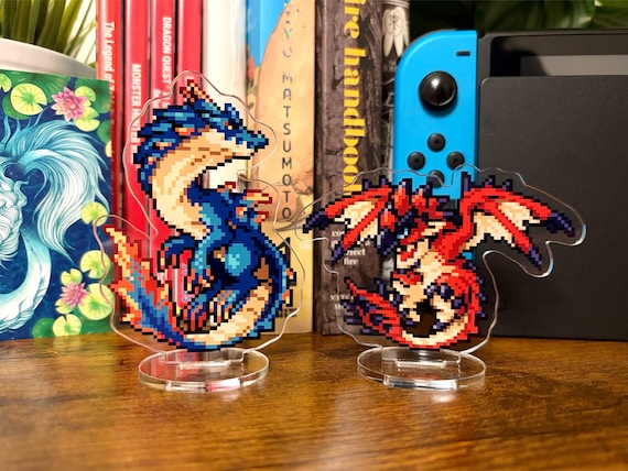 Rathalos & Lagiacrus Pixel Art Acrylic Standee: 8bit Monster Hunter Desk Buddy