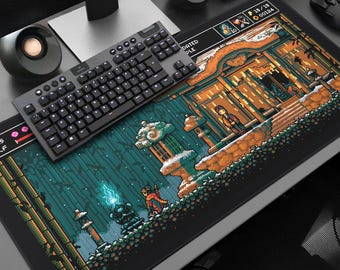 Dilapidated Temple Gaming Desk Mat: 8bit Sekiro Pixel Art XL Mouse Pad