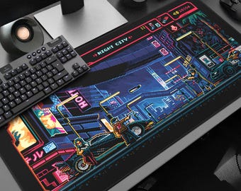 Night City Gaming Desk Mat: 8bit Cyberpunk 2077 Pixel Art XL Mouse Pad