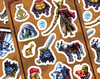 Elden Ring Pixel Art Sticker Sheet: Ranni, Malenia, Blaidd - Waterproof Matte Vinyl