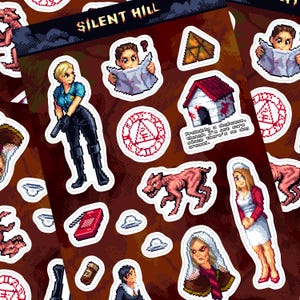 Silent Hill Pixel Art Sticker Bogen mit Harry Mason Cybil Lisa Alessa Dahlia, wasserfest, klar, matt für Gamer Videospiele