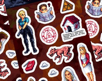 Silent Hill Pixel Art Sticker Sheet: Harry, Cybil, Alessa - Clear Waterproof Vinyl