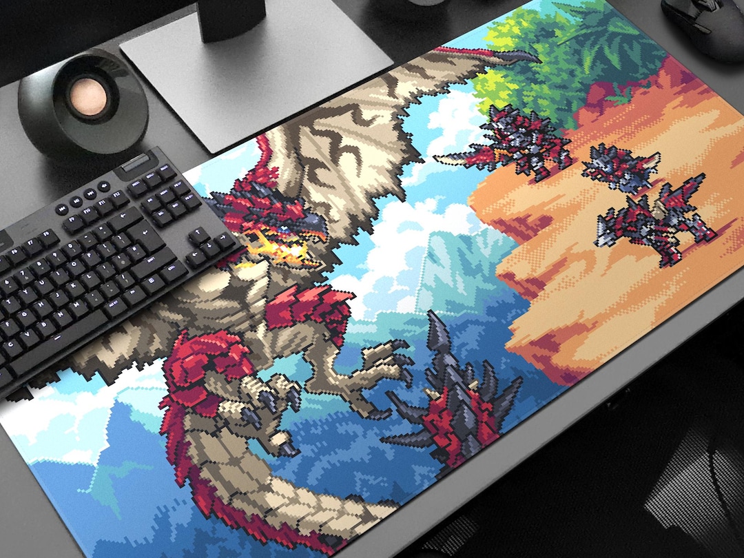 Rathalos Gaming Desk Mat: 8bit Monster Hunter Pixel Art XL Mouse