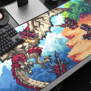Rathalos Gaming Desk Mat: 8bit Monster Hunter Pixel Art XL Mouse Pad