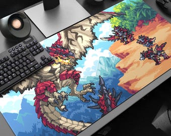 Rathalos Large Mouse Pad: 8bit Monster Hunter Pixel Art Desk Mat