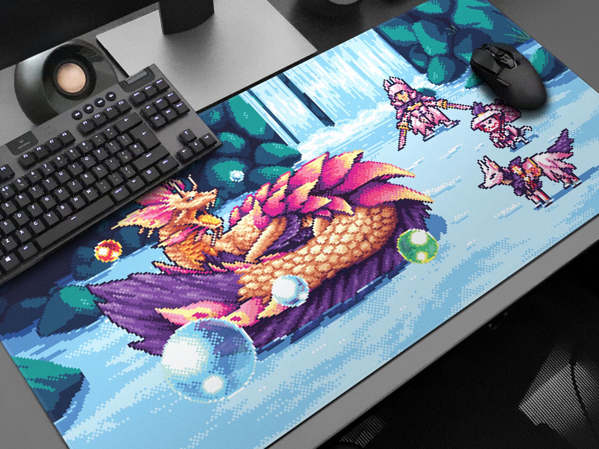 Mizutsune Large Mouse Pad: 8bit Monster Hunter Pixel Art Desk Mat