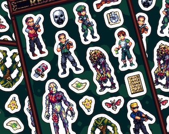 Resident Evil Pixel Art Sticker Sheet: Wesker, Chris Redfield, Jill Valentine - Clear Waterproof Vinyl