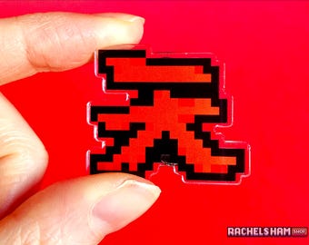 Akuma Symbol Acrylic Pin: 8bit Street Fighter Pixel Art Lapel Badge
