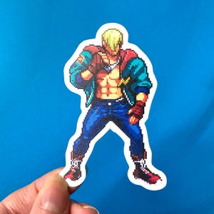 Ed Street Fighter 6 Outfit 1 Pixel Art Aufkleber, wasserdichter, klarer, matt gestanzter Aufkleber für Gamer Videospiele Gaming Decor