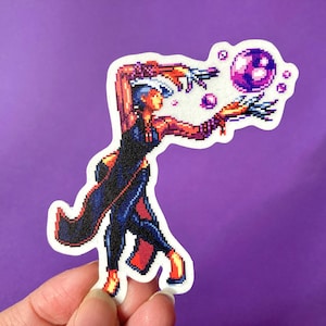 AKI Street Fighter 6 Outfit 1 Pixel Art Aufkleber, wasserdichter, klarer, matt gestanzter Aufkleber für Gamer Videospiele Gaming Decor