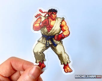 Ryu Street Fighter 6 Pixel Art Sticker: Classic Outfit - Clear Waterproof Vinyl