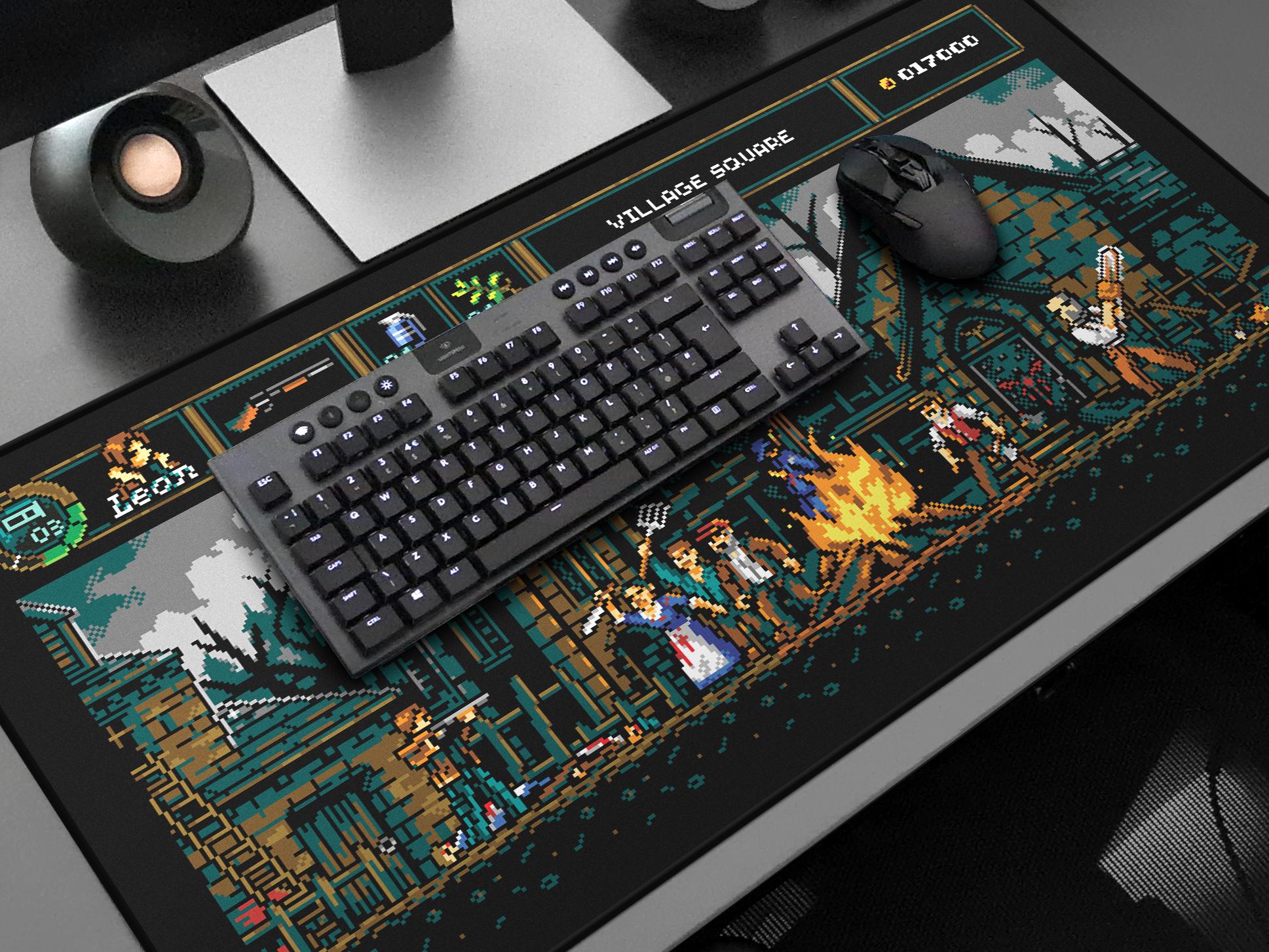 Village Square Large Mouse Pad: 8bit Resident Evil 4 Pixel Art