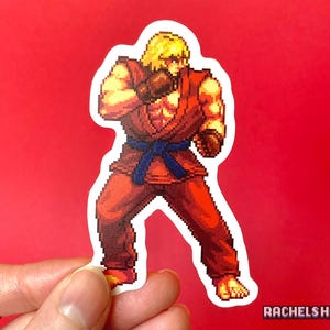 Ken Outfit 2 Street Fighter 6 Fatal Fury Pixel Art Aufkleber Wasserdichter, klarer, matt gestanzter Aufkleber für Gamer Videospiele Gaming Decor