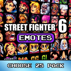 25 EMOTES Street Fighter 6 Pixel Art Twitch and Discord Chat Emotes
