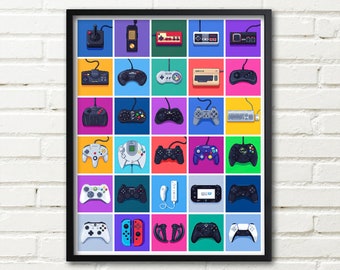 Video Game Controllers Pixel Art Print: 8bit Retro Gaming Poster