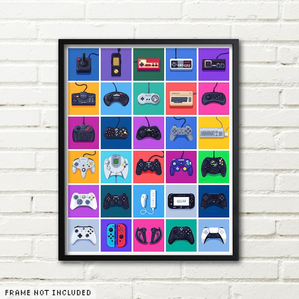 Video Game Controllers Pixel Art Print: 8bit Retro Gaming Poster