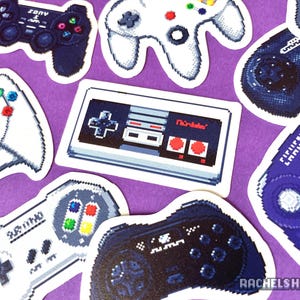 Autocollants rétro art pixel pour contrôleur de jeu vidéo, autocollant transparent mat découpé avec des matrices imperméable pour les joueurs décoration de jeu de jeux vidéo