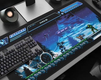 Combat Evolved Gaming Desk Mat: 8bit Halo Pixel Art XL Mouse Pad