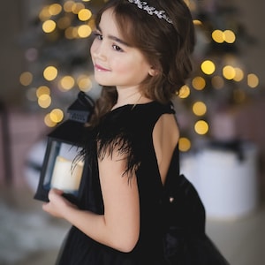 Black Kids Dress, Party Dress, Elegant Dress, Girls Princes Dress, Pretty Dress, Birthday Dress, Family Look, Feathers Dress, Tutu Dress