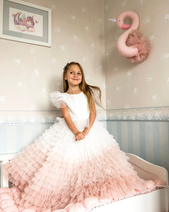 Buy Pink Kids Dress, Party Dress, Elegant Dress, Girls Princes Dress,  Pretty Dress, Birthday Dress, Family Look, Feathers Dress, Tutu Dress  Online in India - Etsy