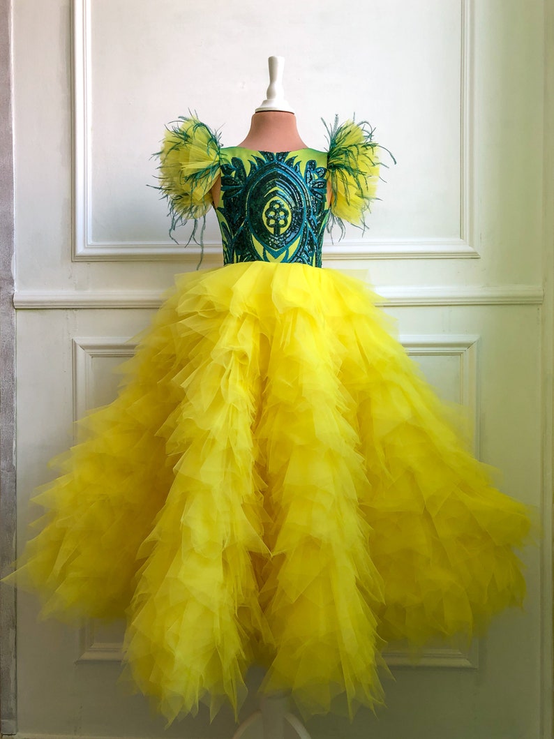 Yellow Kids Dress Emerald Dress Elegant Dress Girls Princes Etsy
