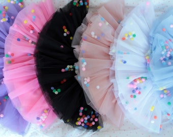 Pompom Tulle Skirt, Hypoallergenic Cotton Lining, Cake Smash Outfit