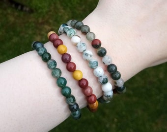 Genuine Gemstone Bracelets – Green Moss Agate Bracelet, Mookaite Bracelet, Bloodstone Bracelet, Agate Bracelet, Jasper Bracelet, Jewellery