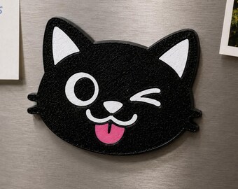 Winking Black Cat Fridge Magnet, Cute 3D Printed Cat Face, Funny Kitchen Decor, Cat Lover Gift, Playful 60mm Fridge Magnet