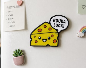 Gouda Luck Cheese Fridge Magnet – Cute Funny Food Magnet, Cheese Lover Gift, Kawaii Kitchen Décor