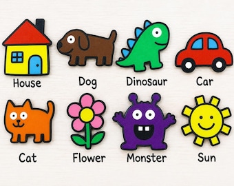 Cute Childlike Fridge Magnets – Choose House, Dog, Dinosaur, Car, Cat, Flower, Monster or Sun – Colourful 3D Printed Magnets