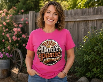 Don't Panic Retro Disco Mosaic T-Shirt, Vintage Slogan Top