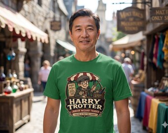 Harry Trotter Junior Wizard Trader Shirt, Funny Wizard Market Stall Tee, Magical Odd Bits No Refunds Only Spells T-Shirt