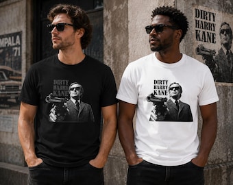 Harry Kane Movie Hitman Pun Shirt, Black and White Spy Cinema Tee, Deadpan Action Hero Graphic T-Shirt for Film Fans