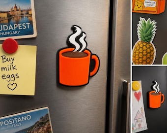 Coffee Cup Fridge Magnet, Bright Orange Kitchen Magnet, Coffee Lover Gift, Cute Mug Magnet, Small Kitchen Decor