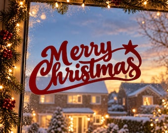 Merry Christmas Window Sticker: Festive Script Decal (29cm)