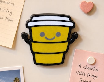 Cute Coffee Cup Fridge Magnet, Kawaii Takeaway Coffee Magnet, Coffee Lover Gift, Fun Kitchen Decor, Cheerful Small Gift
