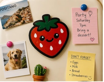 Cute Strawberry Fridge Magnet, Kawaii Fruit Magnet, Fun Kitchen Decor, Strawberry Gift, Foodie Gift, Small Gift Idea