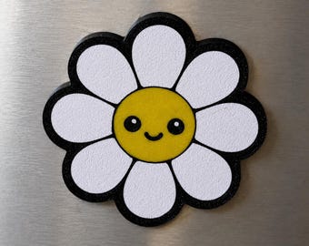 Smiling Daisy Fridge Magnet, Cute 3D Printed Flower, Cheerful Kitchen Decor, White Floral Magnet, Garden Lover Gift, 60mm Happy Decor