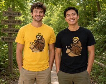 Sloth Riding Snail T Shirt, Slow Motion Champion Graphic Tee, Funny Animal Racing Shirt, Helmeted Sloth Snail Rider Gift