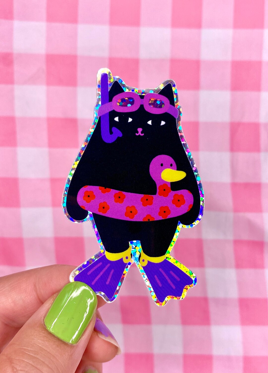 Scuba Cat Sticker Holographic Diving Cat Sticker - Etsy