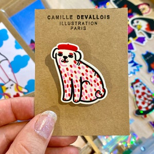 Red beret pug dog brooch