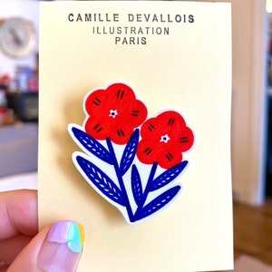 Spilla 2 fiori blu e rossi