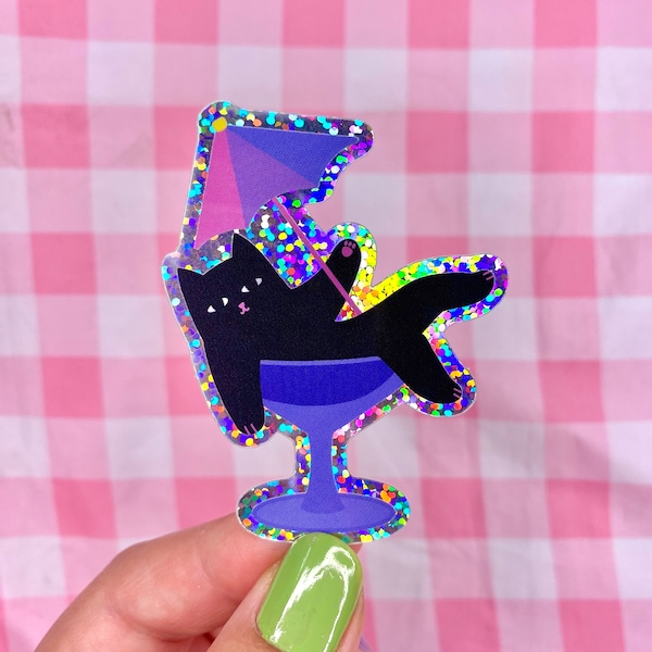 Sticker chat cocktail holographique
