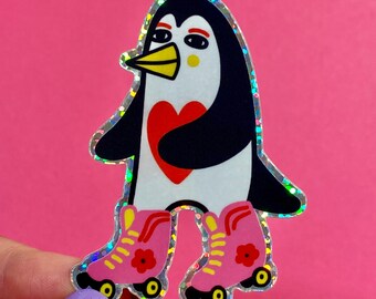 Holographic roller penguin sticker